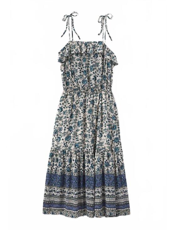 Matilda Jane Dresses & Skirts - Matilda Jane Good Hart Maisie Floral Ruffle Midi Dress Large Blue White